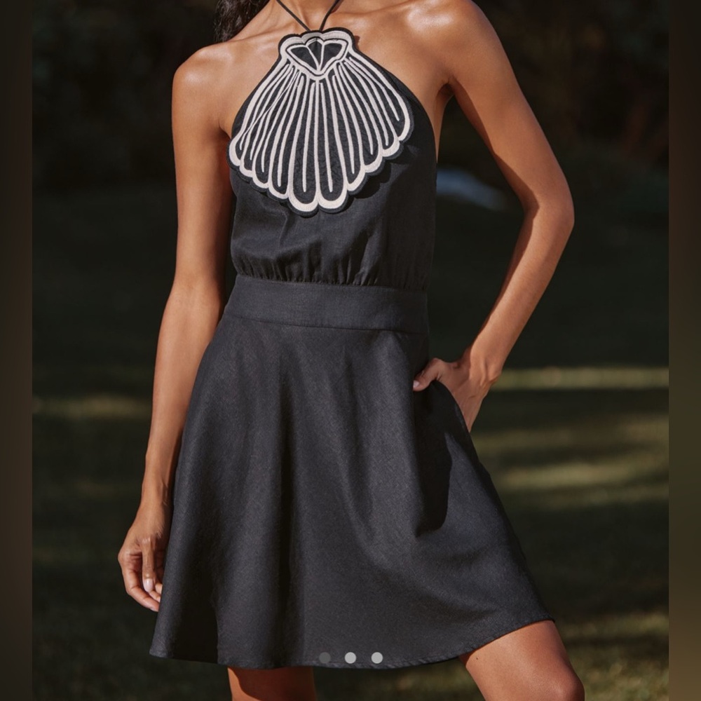 FARM Rio Black Strapless Dress with White Detailing